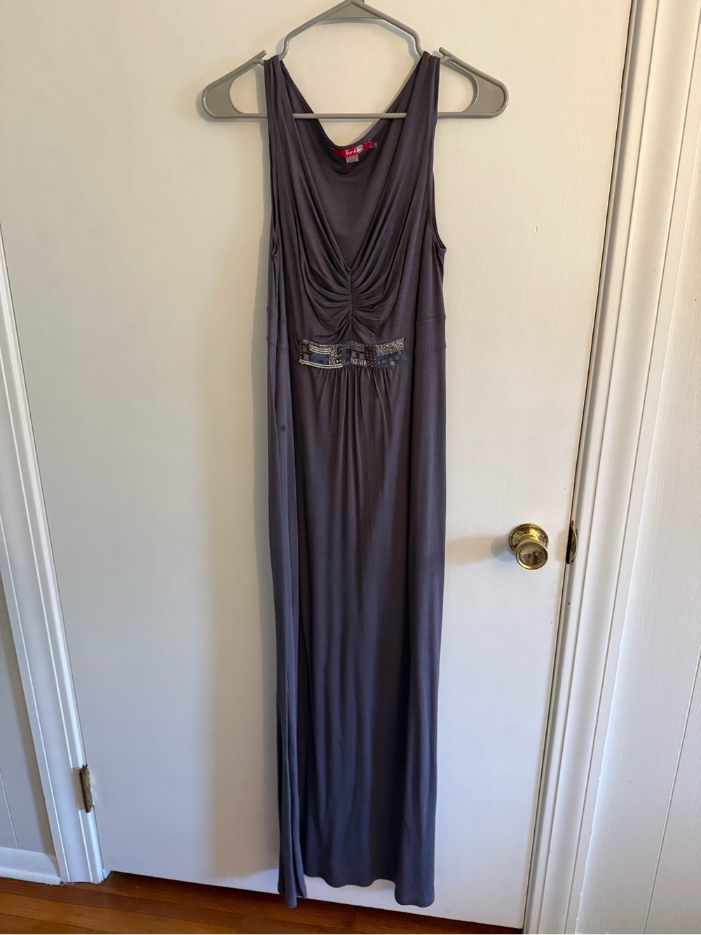 Boden Gray Sleeveless Maxi Dress with Beaded Waistband